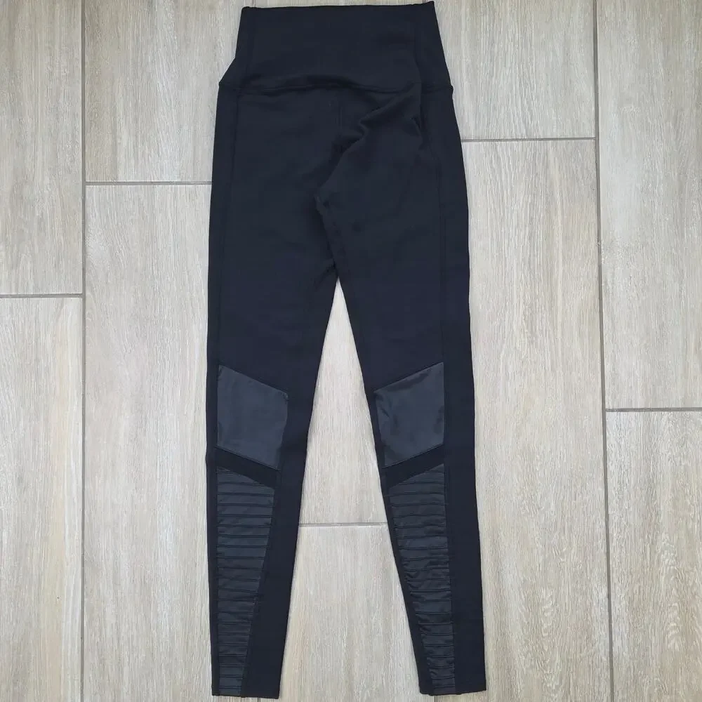 Alo Yoga High Waist Moto Leggings Women's XS Black Ribbed Activewear Pants